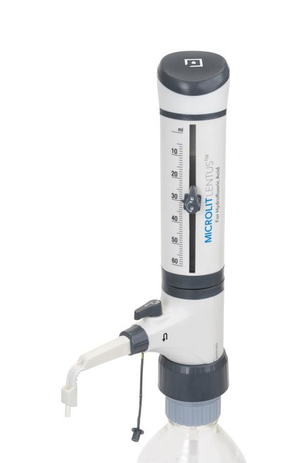Bottle Top Dispenser For Hydrofluoric Acid with Dual Inlet Technology and Recirculating Valve, Volume Range 5 - 60mL